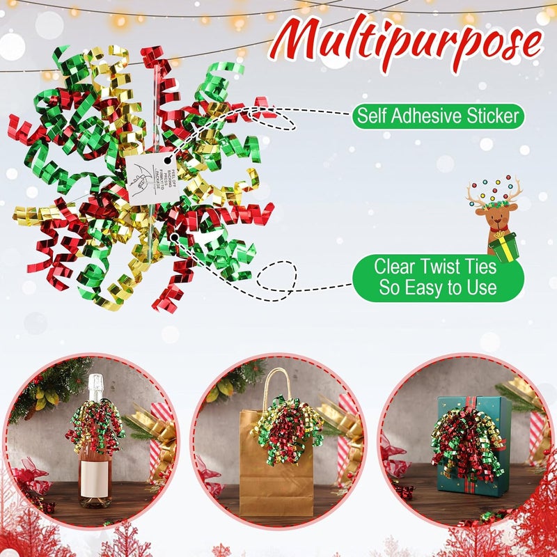Lyrow Store 30 Pcs Christmas Curly Bows Self Adhesive Gift Wrap Accessory Xmas Holiday Gift Bows for Gift Wrapping Christmas Presents Wine Bottle Treat Bag Bridal Shower Wedding Party Favor (Gold Red Green) - Image 3